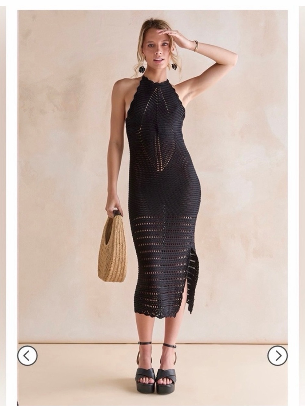 Francesca's NWT Abigail Halter Crochet Midi Dress - Blackk